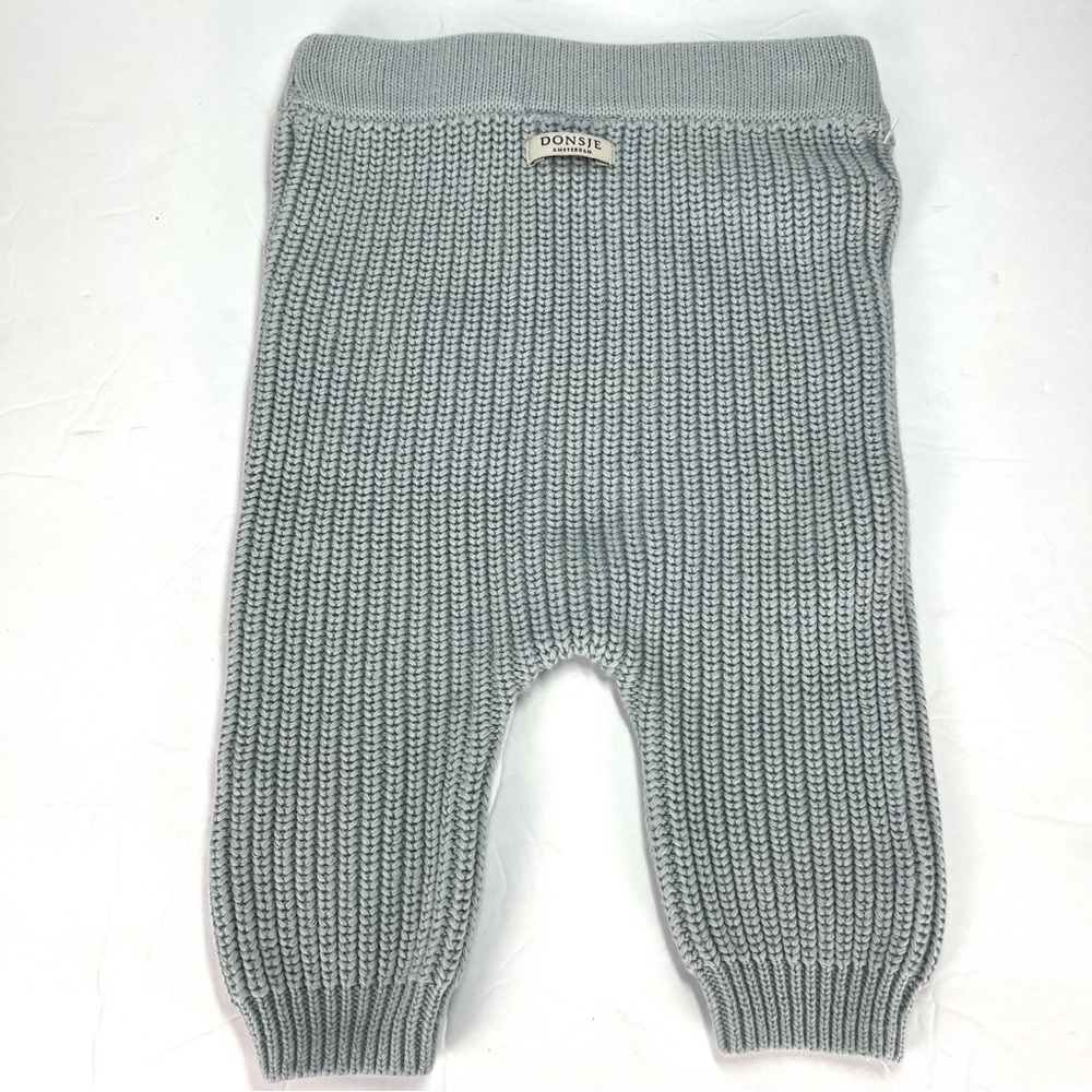 Donsje Amsterdam Organic Cotton Knit Baby Joggers sz 3-6 months Foggy Blue Cute